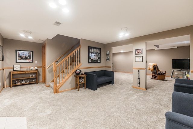 1132 Swanberg Ct, Sycamore, IL 60178 - carpeted living room featuring stairs and baseboards