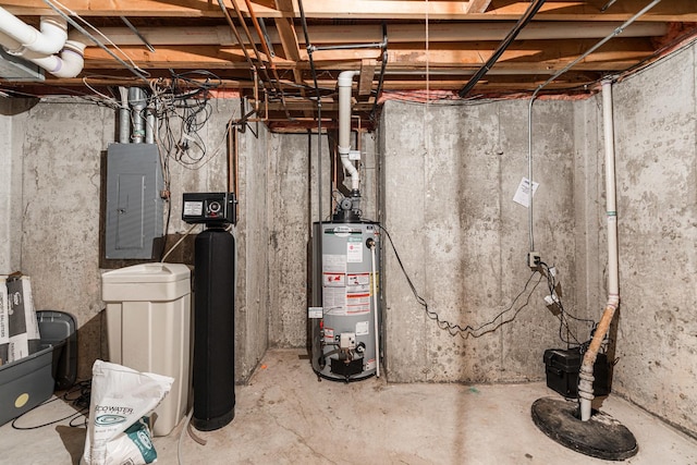 1132 Swanberg Ct, Sycamore, IL 60178 - unfinished below grade area featuring gas water heater, a water softener system, and electric panel