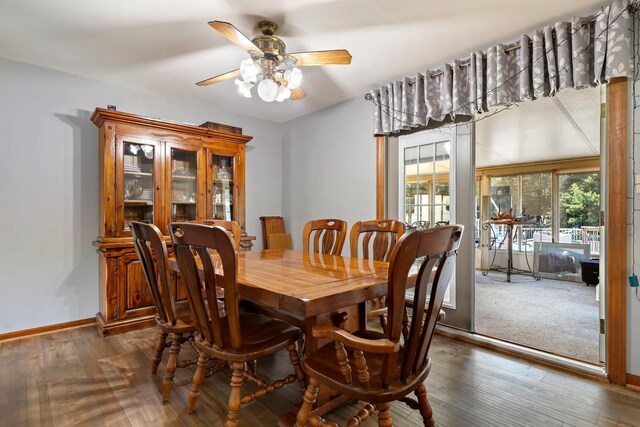 17257 W Rich Ct, Elwood, IL 60421 - dining space featuring ceiling fan and dark wood finished floors