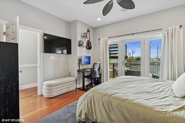 2438 N Clybourn Ave Unit 2, Chicago, IL 60614 - bedroom with access to exterior, wood finished floors, ceiling fan, and recessed lighting