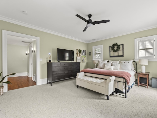 239 7th Ave, La Grange, IL 60525 - bedroom featuring ornamental molding, carpet floors, and a ceiling fan