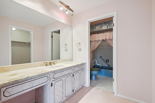 712 Ridge Rd, Lemont, IL 60439 - bathroom featuring vanity and shower / bath combination with curtain