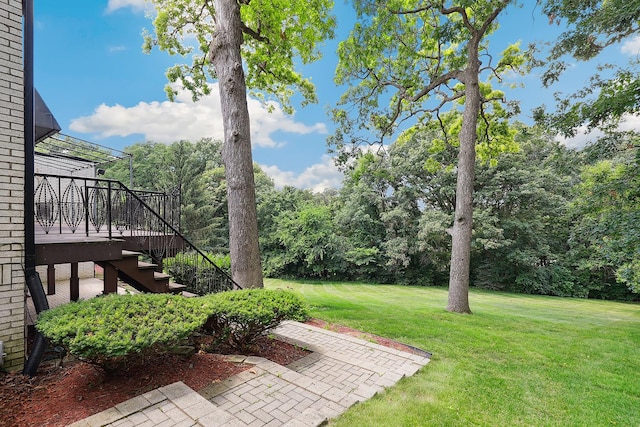 712 Ridge Rd, Lemont, IL 60439 - view of green lawn featuring stairs and a wooden deck