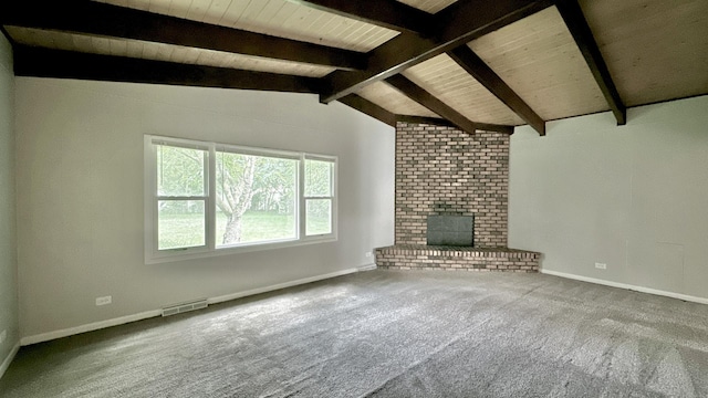 2931 Sunset Ave, Flossmoor, IL 60422 - unfurnished living room featuring carpet flooring, a fireplace, and wood ceiling