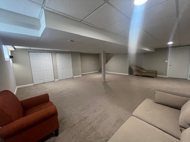 1312 Strawbridge Ct, Naperville, IL 60565 - finished below grade area featuring carpet flooring and a drop ceiling
