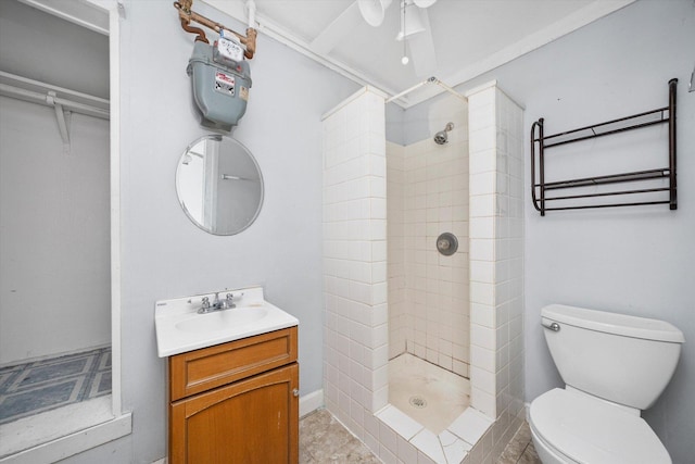 2142 N Mobile Ave, Chicago, IL 60639 - bathroom featuring vanity, a stall shower, a spacious closet, and ceiling fan