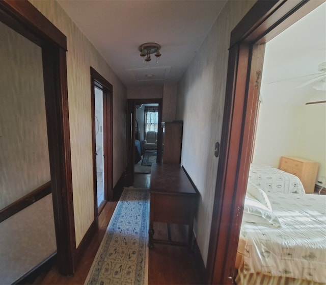 5922 W Dakin St, Chicago, IL 60634 - corridor with dark wood finished floors and attic access