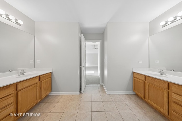 805 W Mystic Ln, Romeoville, IL 60446 - full bathroom with two vanities and tile patterned floors