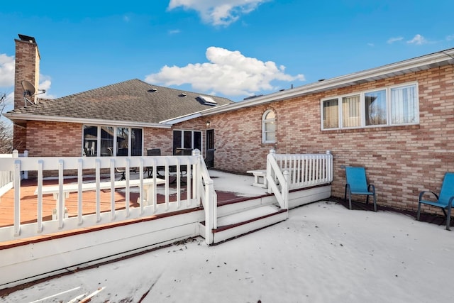 5932 W 75th Pl, Burbank, IL 60459 - rear view of property with brick siding, a chimney, and a wooden deck