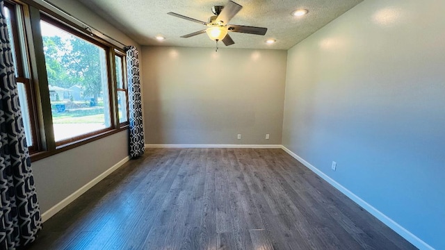 113 E Seminole St, Dwight, IL 60420 - spare room featuring plenty of natural light, a textured ceiling, ceiling fan, dark wood finished floors, and recessed lighting