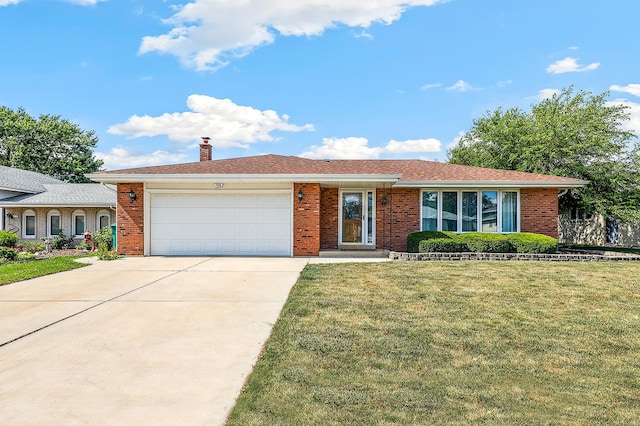 7340 Mimosa Dr, Orland Park, IL 60462 - ranch-style home featuring an attached garage, brick siding, driveway, and a front lawn
