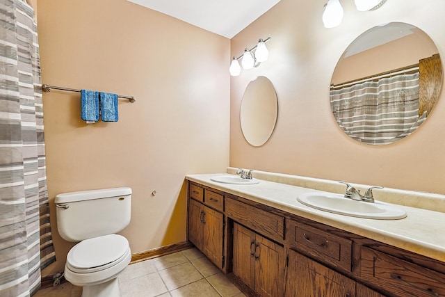 7340 Mimosa Dr, Orland Park, IL 60462 - bathroom featuring double vanity, tile patterned flooring, and a shower with curtain