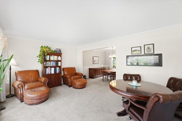 428 Linsey Ave, Schaumburg, IL 60194 - living room with light carpet, crown molding, and a chandelier