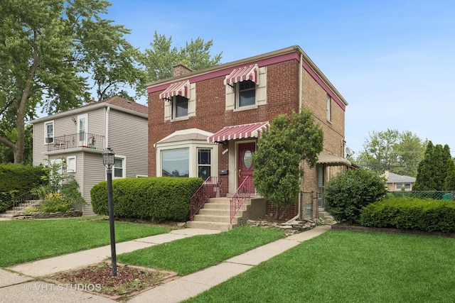 9205 S Utica Ave, Evergreen Park, IL 60805 - view of front of property featuring brick siding, a front yard, and a chimney