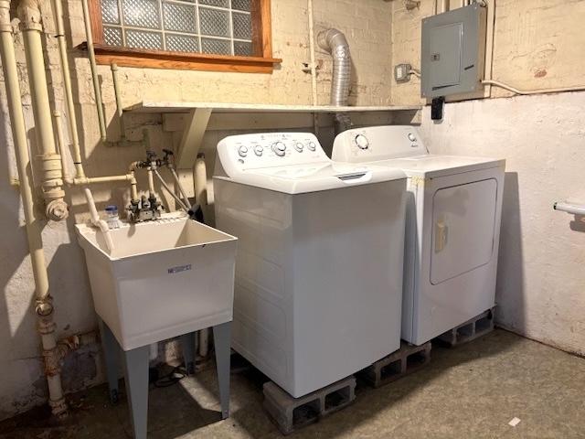 9205 S Utica Ave, Evergreen Park, IL 60805 - laundry area featuring electric panel and separate washer and dryer