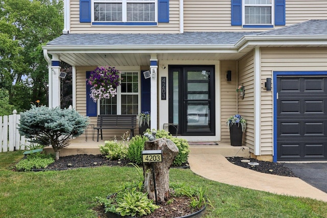 4203 Bunratty Ln, Plainfield, IL 60586 - doorway to property featuring a garage, a porch, and a shingled roof