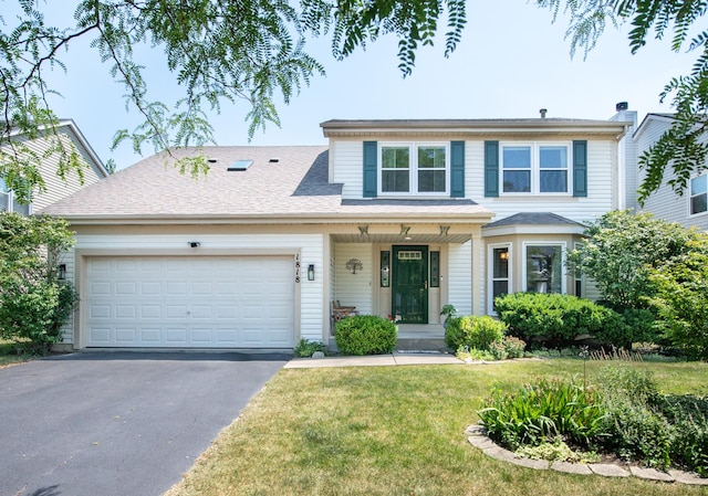 1818 Olde Mill Rd, Plainfield, IL 60586 - traditional-style house featuring driveway, a front lawn, and a garage