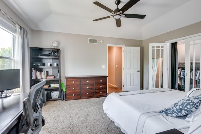 1818 Olde Mill Rd, Plainfield, IL 60586 - bedroom with carpet, a raised ceiling, ceiling fan, a desk, and lofted ceiling