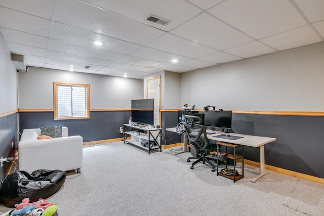 1818 Olde Mill Rd, Plainfield, IL 60586 - home office with carpet, a drop ceiling, and recessed lighting