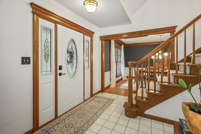 1091 Danforth Dr, Batavia, IL 60510 - entrance foyer with light tile patterned flooring and stairs