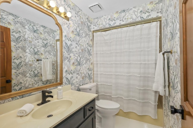 1091 Danforth Dr, Batavia, IL 60510 - full bathroom with wallpapered walls, vanity, and curtained shower