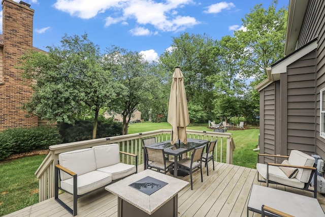 1091 Danforth Dr, Batavia, IL 60510 - deck featuring a yard, an outdoor living space with a fire pit, and outdoor dining area