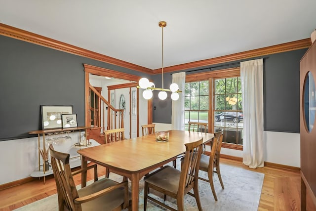 1091 Danforth Dr, Batavia, IL 60510 - dining room featuring ornamental molding, light wood-style floors, and stairway
