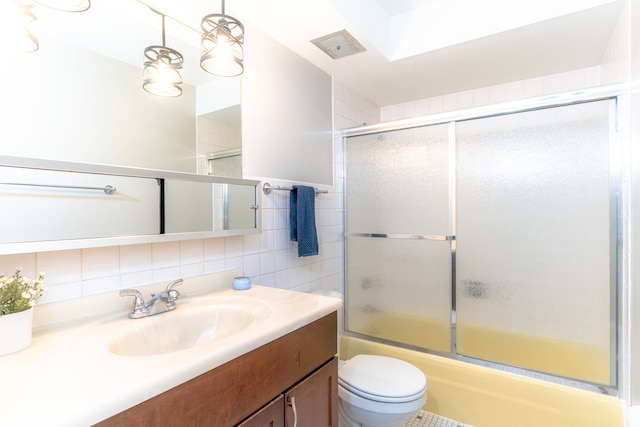 2537 Thatcher Ave Unit 3E, River Grove, IL 60171 - full bathroom featuring vanity, enclosed tub / shower combo, tile walls, and decorative backsplash