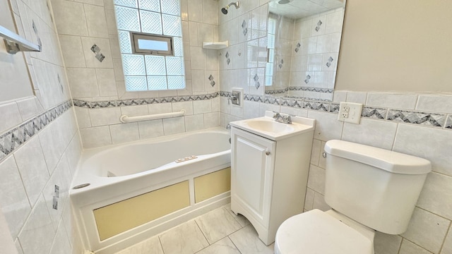 17303 Roy St, Lansing, IL 60438 - full bathroom with tile walls, vanity, bathing tub / shower combination, and marble look tiles