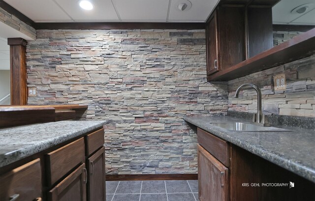 1305 Lilac Ln, Harvard, IL 60033 - indoor bar featuring dark tile patterned flooring and a drop ceiling