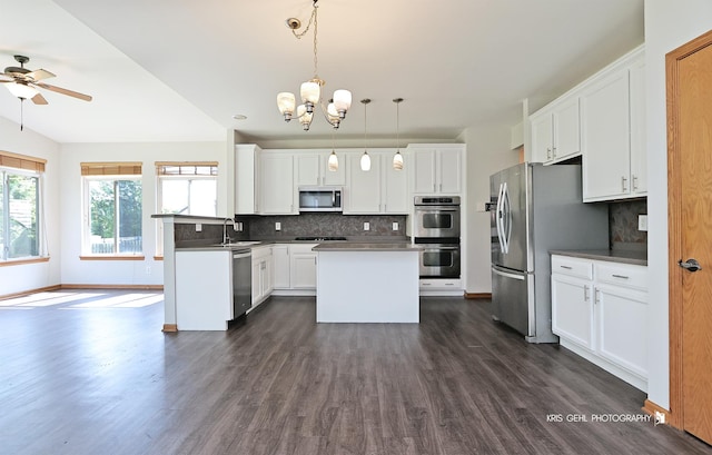 1305 Lilac Ln, Harvard, IL 60033 - kitchen featuring appliances with stainless steel finishes, dark wood finished floors, and decorative backsplash