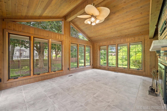 2050 Alschuler Dr, Aurora, IL 60506 - unfurnished sunroom featuring wooden ceiling and wood walls