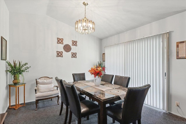 1565 S Pointe Dr, Rantoul, IL 61866 - carpeted dining space featuring a chandelier and vaulted ceiling