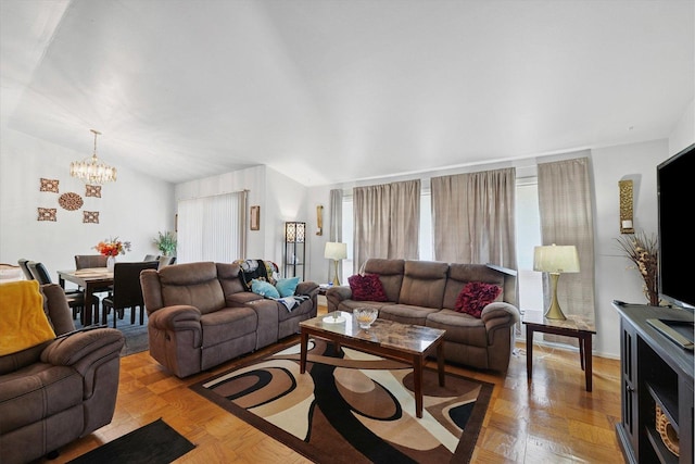 1565 S Pointe Dr, Rantoul, IL 61866 - living room with a chandelier and vaulted ceiling