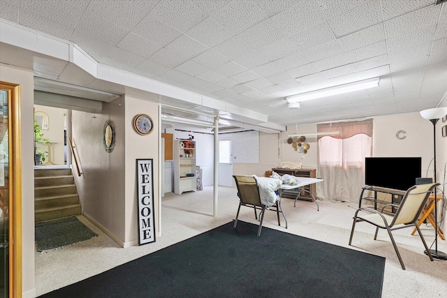1565 S Pointe Dr, Rantoul, IL 61866 - basement featuring carpet flooring and stairs