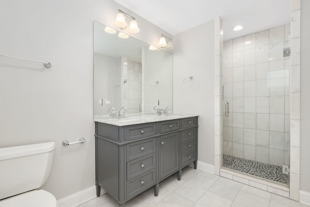 22W672 Elmwood Dr, Glen Ellyn, IL 60137 - bathroom featuring a stall shower, double vanity, and marble look tile flooring