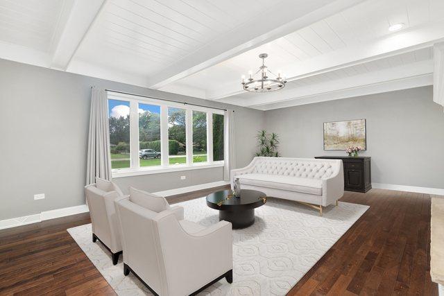 22W672 Elmwood Dr, Glen Ellyn, IL 60137 - bedroom featuring hardwood / wood-style flooring, a chandelier, and beam ceiling