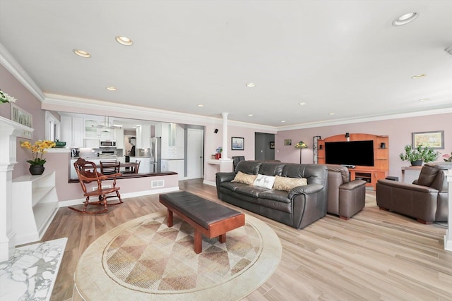 905 W Palm Dr, Mount Prospect, IL 60056 - living area featuring light wood-style flooring, ornamental molding, and recessed lighting