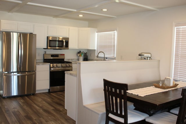 631 Central Ave, Joliet, IL 60436 - kitchen featuring appliances with stainless steel finishes, dark wood finished floors, white cabinetry, recessed lighting, and light countertops