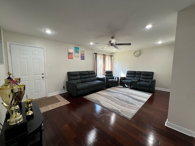 1S215 Stratford Ln, Villa Park, IL 60181 - living area with hardwood / wood-style flooring, ceiling fan, and recessed lighting