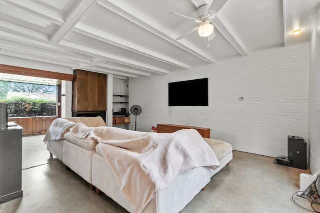 330 S Rosedale Ave, Aurora, IL 60506 - living area featuring beamed ceiling and ceiling fan