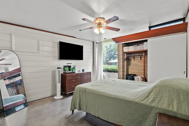 330 S Rosedale Ave, Aurora, IL 60506 - bedroom featuring wood walls and ceiling fan