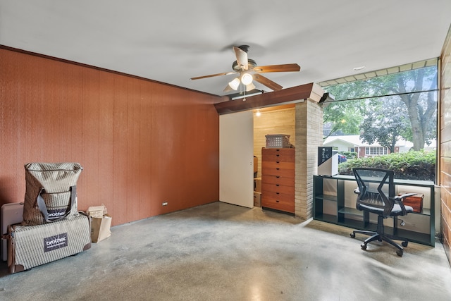 330 S Rosedale Ave, Aurora, IL 60506 - unfurnished office featuring wooden walls and a ceiling fan