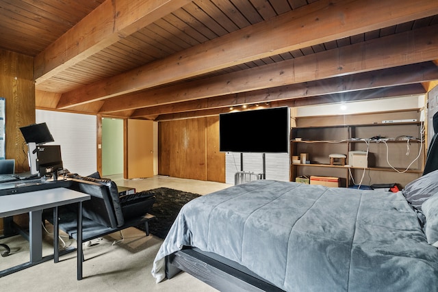 330 S Rosedale Ave, Aurora, IL 60506 - carpeted bedroom featuring a wood ceiling with exposed beams and wood walls