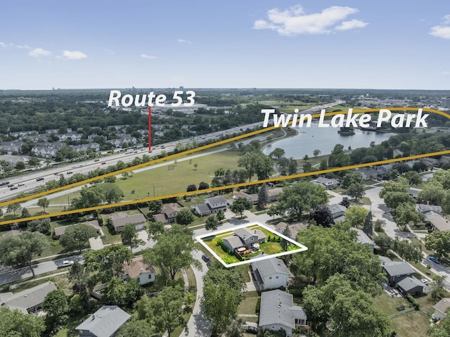 1426 E Kenilworth Ave, Palatine, IL 60074 - aerial view of residential area featuring property parcel outlined and a large body of water
