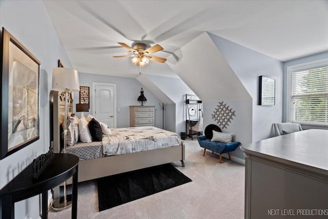 1108 Independence Ave, Elburn, IL 60119 - bedroom with light colored carpet, lofted ceiling, and ceiling fan