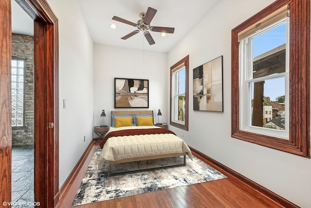 1734 W Erie St Unit 3, Chicago, IL 60622 - bedroom featuring multiple windows, hardwood / wood-style floors, recessed lighting, and a ceiling fan