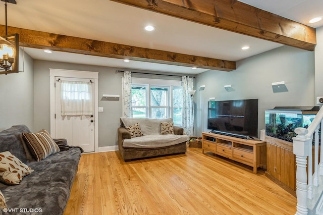 26W323 Harrison Ave, Winfield, IL 60190 - living room with beam ceiling, light wood-style floors, and recessed lighting