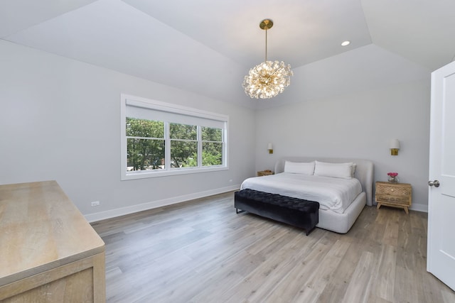 0N337 Herrick Dr, Wheaton, IL 60187 - bedroom featuring a chandelier, light wood finished floors, and vaulted ceiling