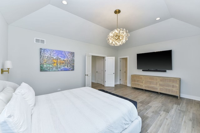 0N337 Herrick Dr, Wheaton, IL 60187 - bedroom featuring wood finished floors, a chandelier, recessed lighting, and vaulted ceiling